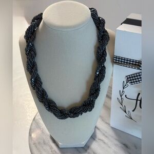 VINTAGE Twisted Beaded Strand Collar Necklace COSTUME JEWELRY Gunmetal